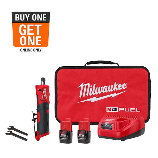 M12 FUEL 12V Lithium-Ion Brushless Cordless 1/4 in. Straight Die Grinder Kit with Two 2.0 Ah Batteries