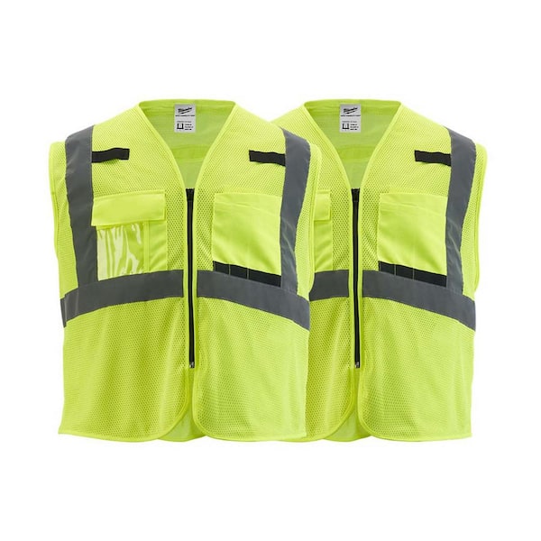 Milwaukee 4X-Large/5X-Large Yellow Class 2 Mesh High Visibility Safety Vest with 9-Pockets (2-Pack)