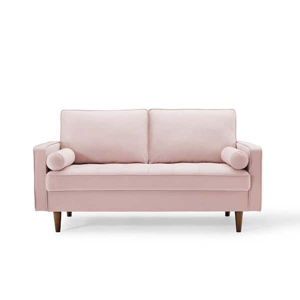 MODWAY Valour 61.5 in. Pink Velvet 3-Seater Loveseat with Removable Cushions
