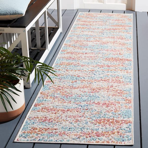Cabana Aqua/Pink 2 ft. x 9 ft. High-Low Abstract Indoor/Outdoor Runner Rug