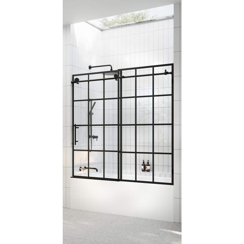 Esprit 60" Matte Black Frameless Sliding Bathtub Door