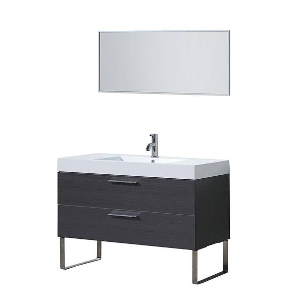 Virtu USA Francis 47 in. Single Basin Vanity in Stripe Grey with Polymarble Vanity Top in White and Mirror