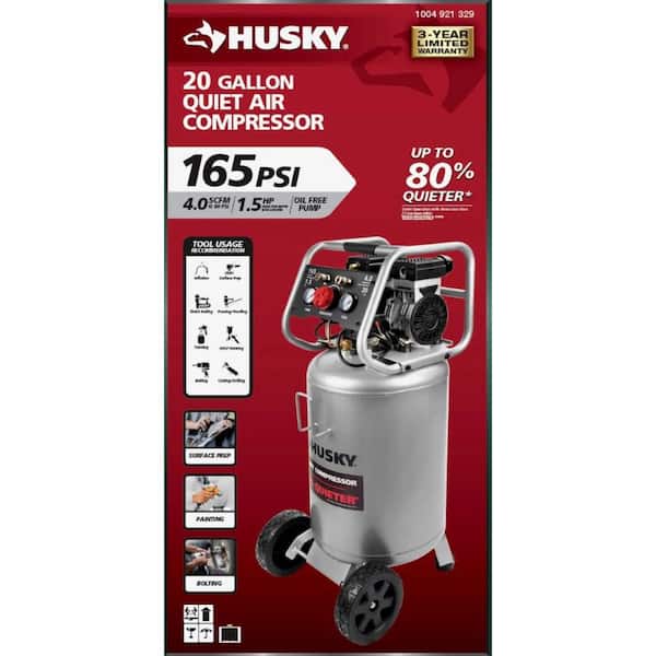 20 Gal.165 PSI Vertical Electric Oil-Free Quiet Auto/Workshop Air Compressor with Dual Gauges and 2-Quick Couplers
