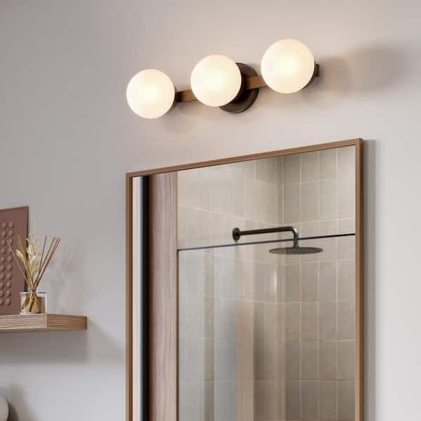 Avec 21.75 in. 3-Light Matte Black Transitional Bath Vanity Light with Glass Shades