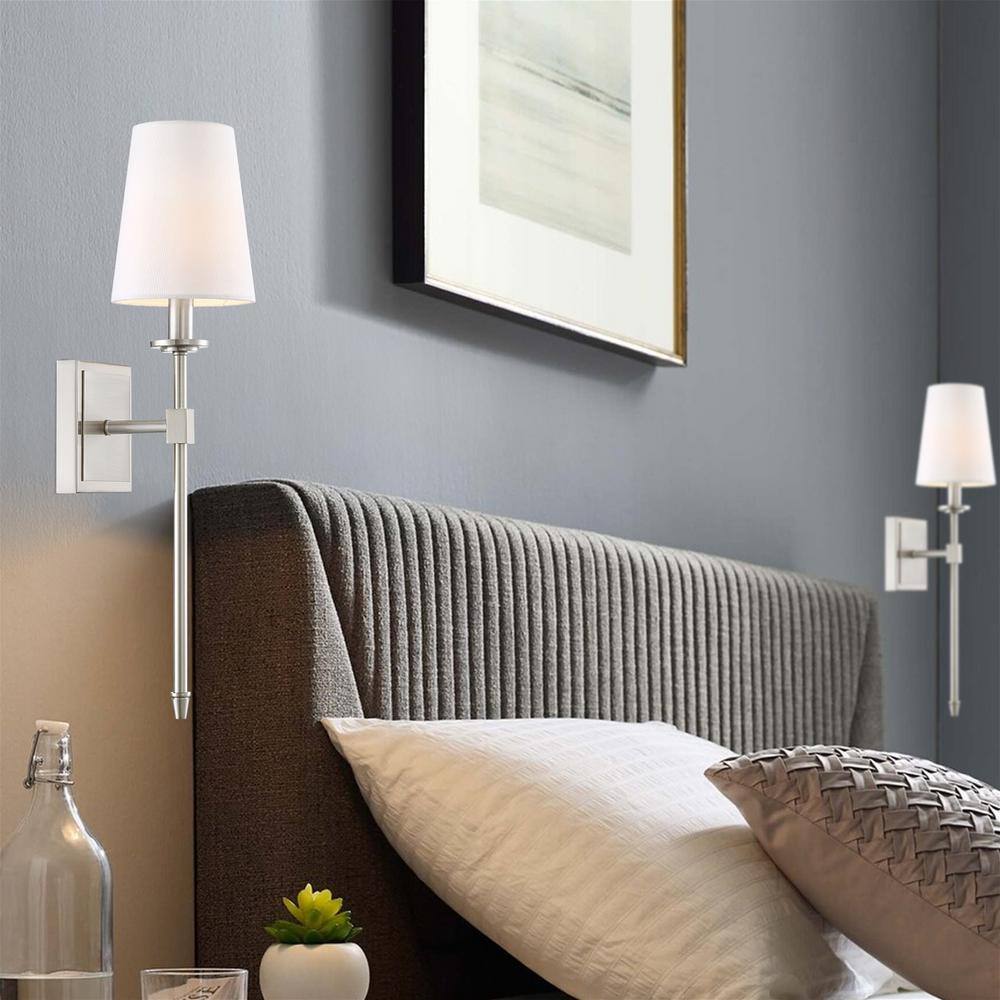 Torche 20" Transitional Wall Sconce with Linen Shade, Brushed Nickel