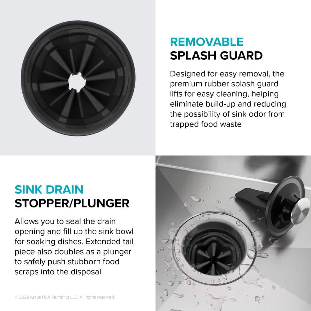 Matte Grey High-Speed 1/2 HP Continuous Feed Garbage Disposal