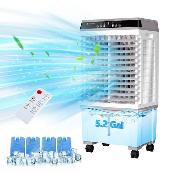 1800CFM 3-Speed Indoor/Outdoor Portable Evaporative Cooler with Remote Control, 5.2 Gal. Tank Air Cooler for 500 sq.ft.