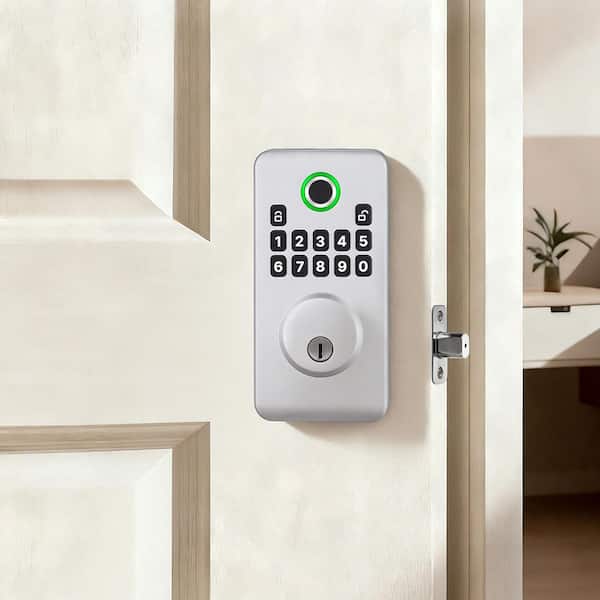 Fingerprint Door Lock, Silver, Electronic Biometric Deadbolt with Pioneering Easy-Grip Design, Auto Locking