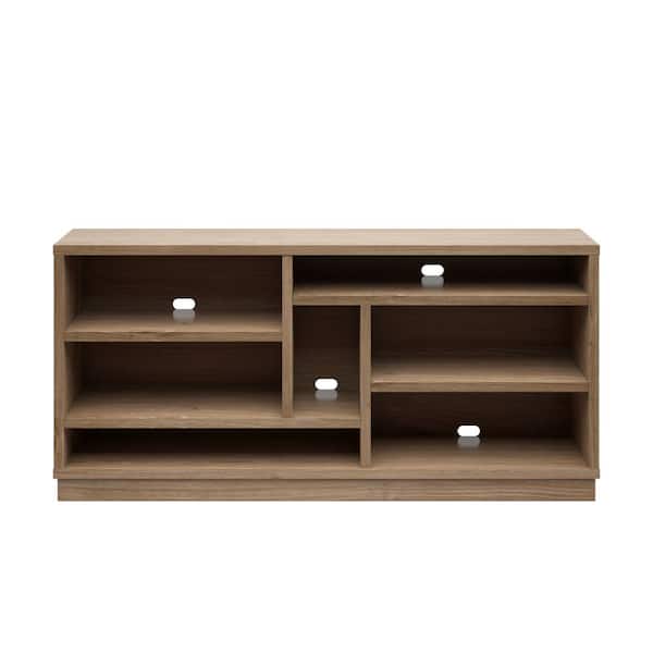 Twin Star Home 68 in. Natural Oak TV Stand with 7-Shelves Fits TV's up to 80 in. with Cable Management