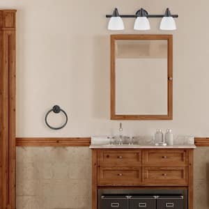 Jayden 3-Light Oil Rubbed Bronze Vanity Light with Frosted Glass Shades and 4-Piece Bath Set