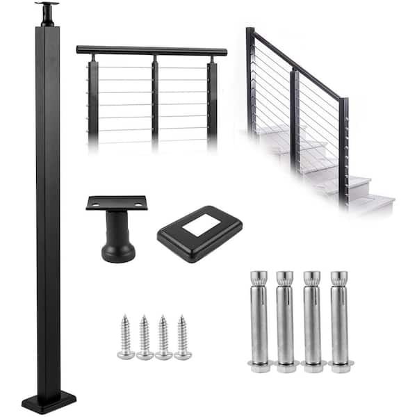 VEVOR Cable Railing Post 42 in. x 0.98 in. x 1.97 in. Stair Railing Kit without Hole Deck Railing w/ Mount Bracket for Balcony