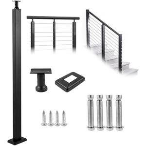 Cable Railing Post 42 in. x 0.98 in. x 1.97 in. Stair Railing Kit without Hole Deck Railing w/ Mount Bracket for Balcony