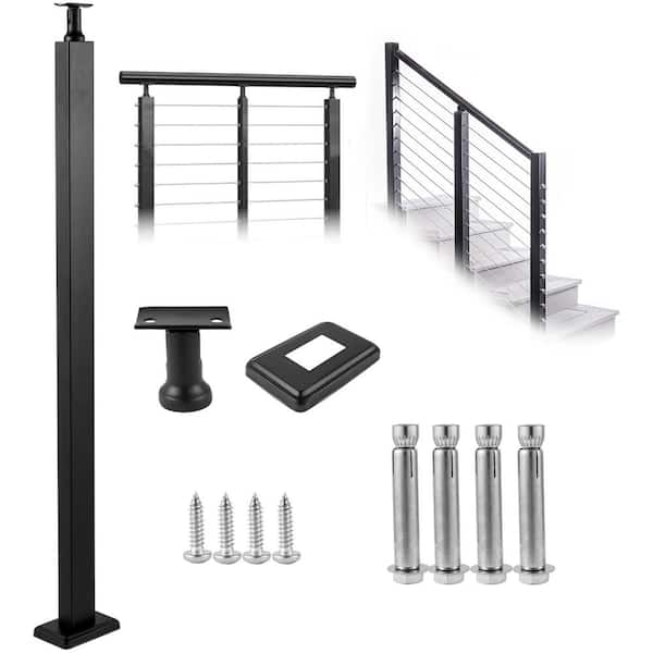 VEVOR Deck Railing 42 In. X 1.97 In. X 1.97 In. Cable Railing Post ...