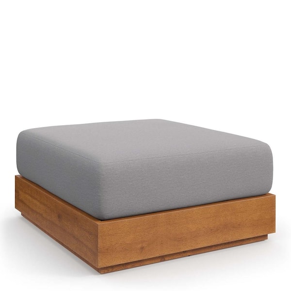 Tahoe Acacia Wood Natural Outdoor Patio Ottoman with Light Gray Cushion