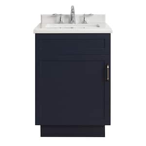 Lincoln 24 in. W x 22 in. D Vanity in Midnight Blue with Marble Vanity Top in White with White Sink