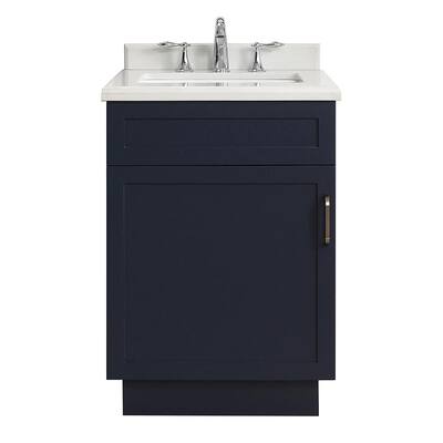 Lincoln 24 in. W x 22 in. D Vanity in Midnight Blue with Marble Vanity Top in White with White Sink