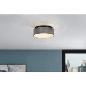 Huntmoor 14 in. 2-Light Matte Black Flush Mount with Ebony Wood Metal and Etched White Diffuser
