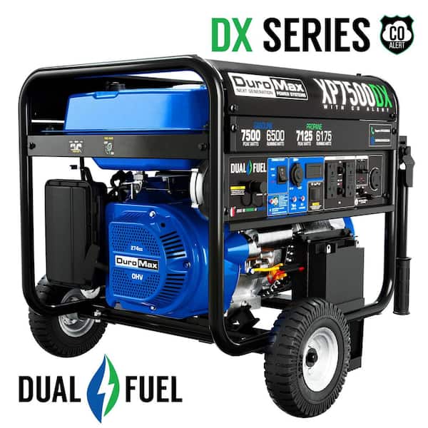 DUROMAX 7,500-Watt/6,500-Watt 274 cc Electric Start Dual Fuel Gas Propane Portable Home Power Back Up Generator with CO Alert