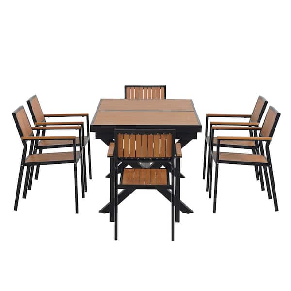 7-Piece Black Frame Metal Outdoor Dining Set with Extendable Table