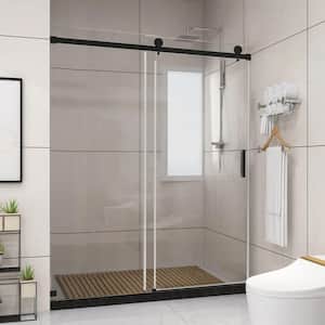 60 in. W x 76 in. H Single Sliding Frameless Shower Door/Enclosure in Matte Black with Clear Glass