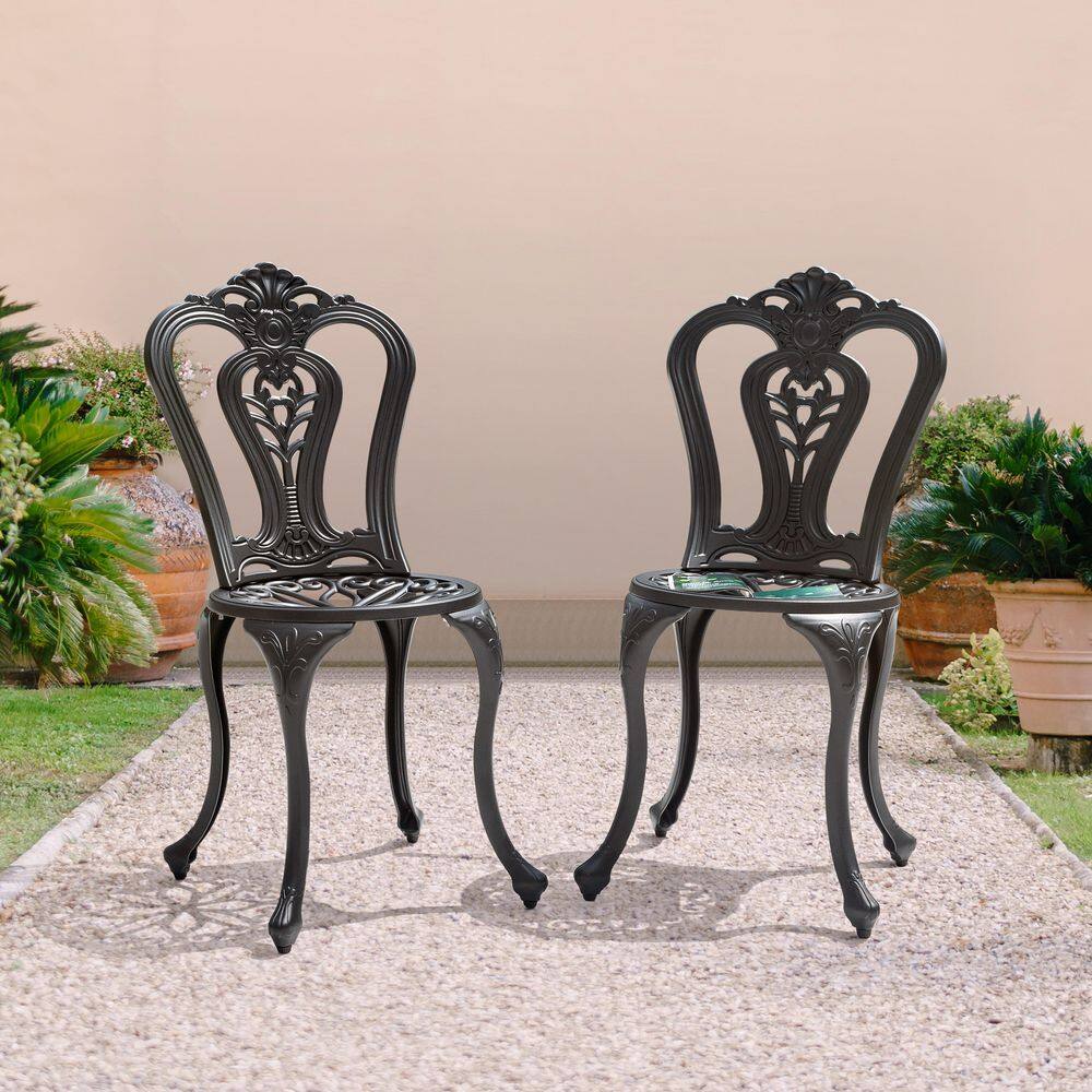 Black and Gold Speckled Cast Aluminum Outdoor Patio Chair Set