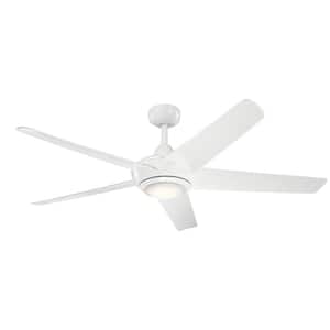 Kapono 52 in. Indoor White Downrod Mount Ceiling Fan with Integrated LED with Remote Control Included