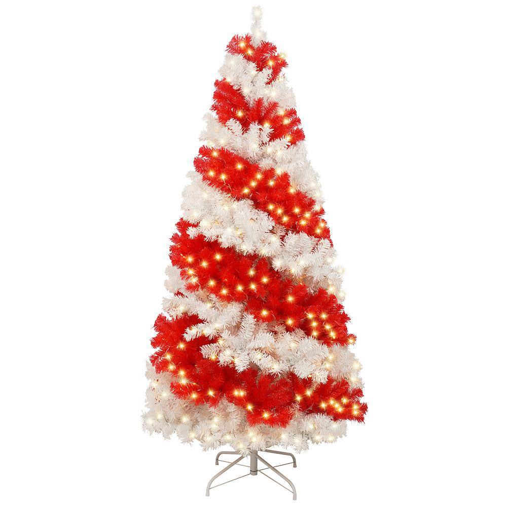 6 ft. White and Red Artificial Holly Christmas Tree Arrangement with