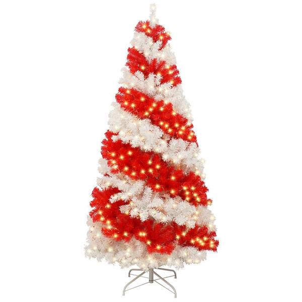 6 ft. White and Red Artificial Holly Christmas Tree Arrangement with