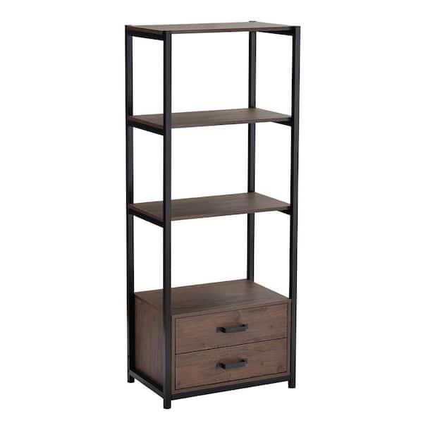 Bookcase with 2 Drawers, 4 Tiers Storage Oraganizer Bookshelf and