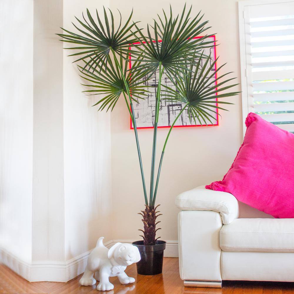 Tropical Majesty 7ft UV Resistant Silk Fan Palm Tree in Decorative Pot