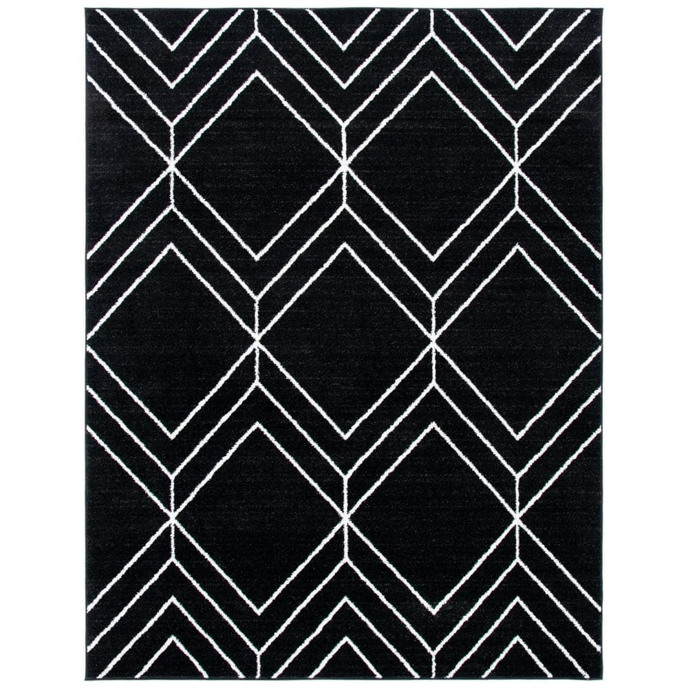 Black and Ivory Geometric 8' x 10' Washable Area Rug