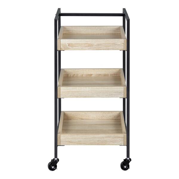 Unbranded Nelya Brown Mix Kitchen Cart with Wood Top