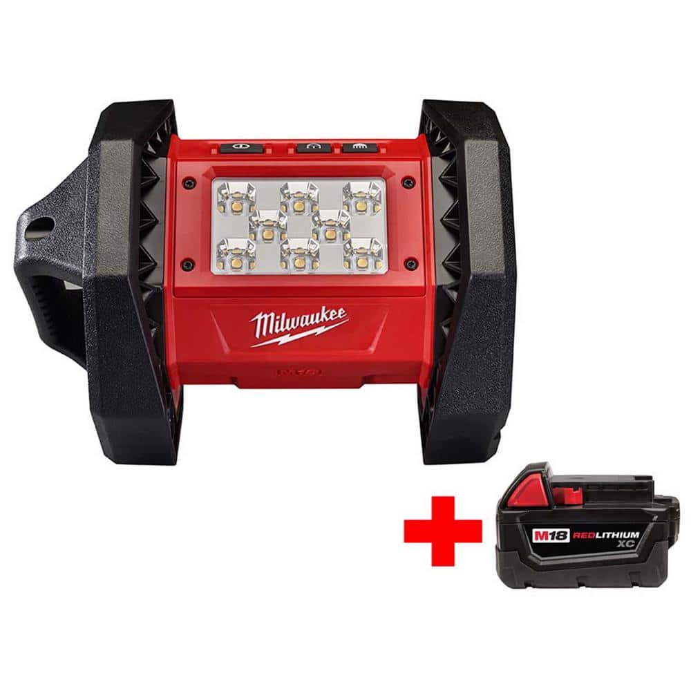 Milwaukee M18 18-Volt Lithium-Ion Cordless 1300-Lumen LED Flood Light with  M18 3.0Ah Battery 2361-20-48-11-1828 The Home Depot