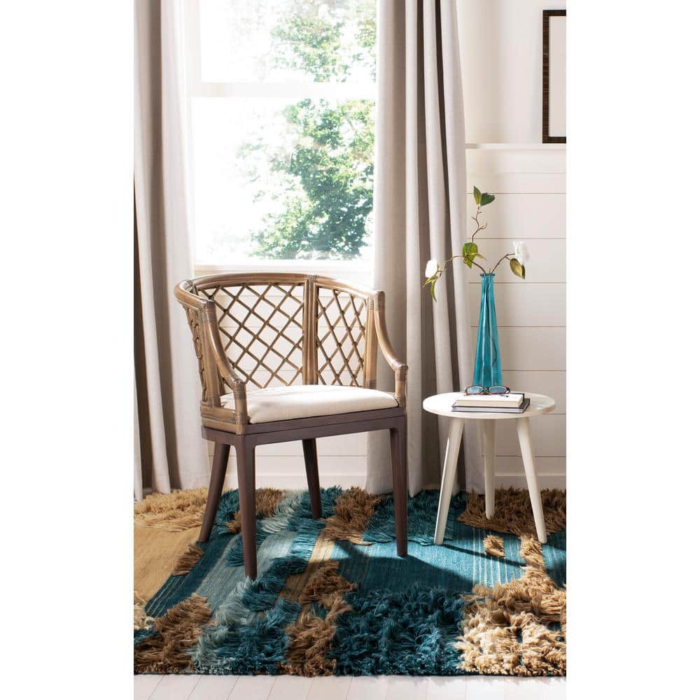 Monaco Coastal Chic Brown Rattan Arm Chair with White Cotton Cushion