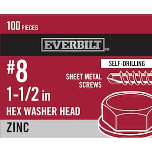 #8 x 1-1/2 in. Hex Head Zinc Plated Sheet Metal Screw (100-Pack)