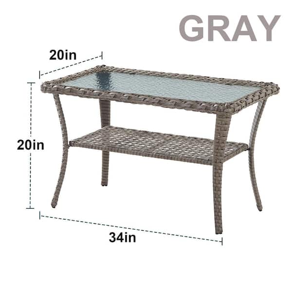 Flat Armrest Series Gray Rectangle Wicker Outdoor Length Glass Side Table
