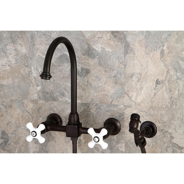 Restoration 2-Handle Wall-Mount Standard Kitchen Faucet with Side Sprayer in Oil Rubbed Bronze