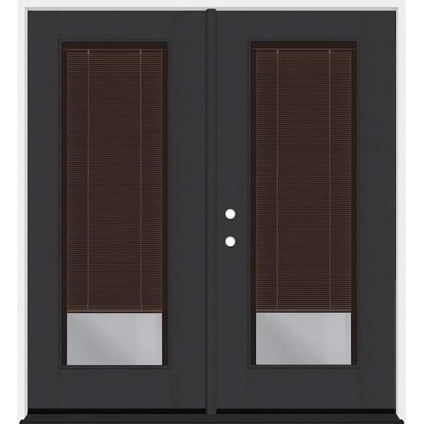 Legacy 72 in. x 80 in. Full Lite Clear Glass Mocha Miniblind Black RHIS Fiberglass Retro Patio Door with 4 in. Jamb