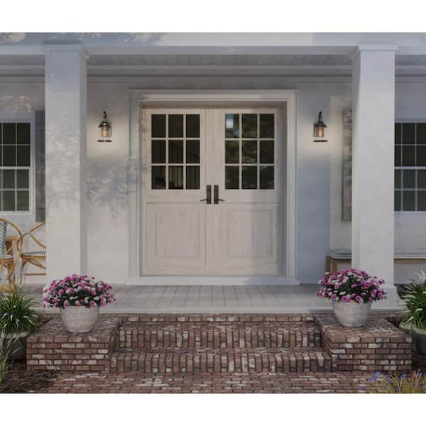 Conover Collection 1-Light Antique Bronze Clear Seeded Glass Farmhouse Outdoor Small Wall Lantern Light