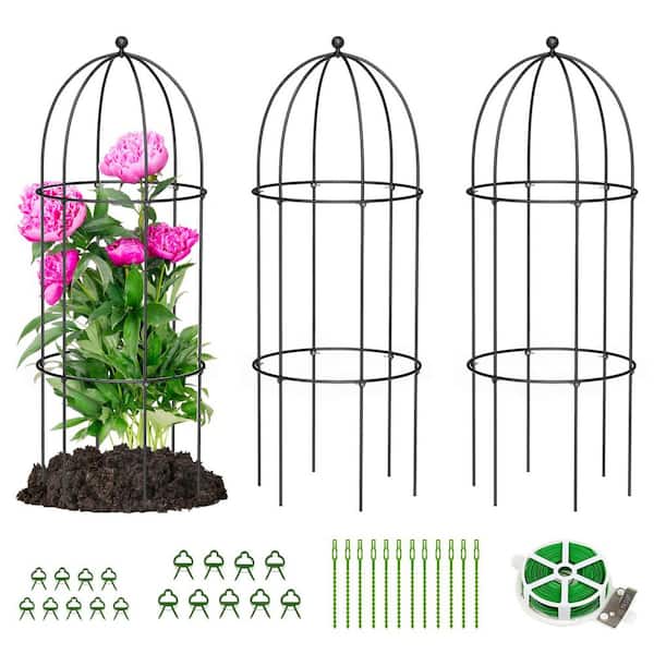 3 Pack Metal Plant Cage Support Garden Trellis for Climbing Plant 47 in. H Round Trellis Plants Cages and Support, Black