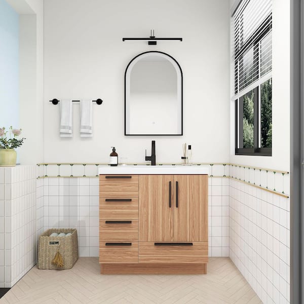 Carla 36 in. W x 20 in. D x 35 in. H Single Sink Freestanding Bath Vanity in White Oak with White Acrylic Top