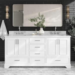 Stafford 73 in. W x 22 in. D x 35.25 in. H Double Sink Freestanding Bath Vanity in White with Carrara White Marble Top