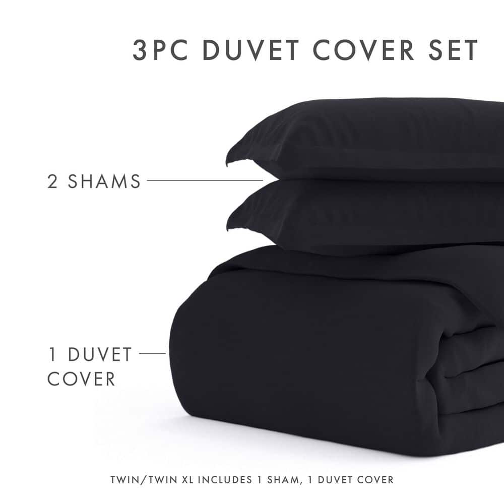 Black Twin Soft Brushed Microfiber Duvet Cover Set