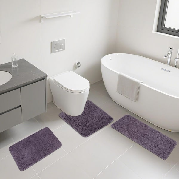 Purple Bathroom Mats, 3-Pieces Bath Mats Set, Absorbent and Soft, Machine Washable