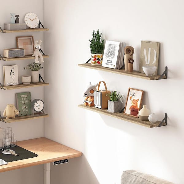 Black/Maple Modern 2-Tier Wall Shelf with Easy to Hang Design