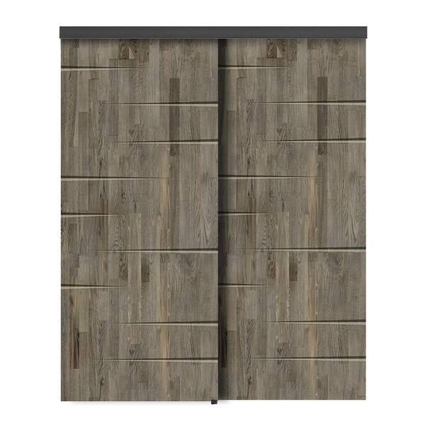 CALHOME 72 in. x 80 in. Hollow Core Weather Gray Stained Pine Wood Interior Double Sliding Closet Doors