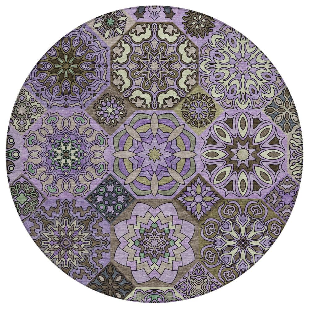Chantille Machine Washable Indoor/Outdoor Abstract ACN2729 Purple 8 ft. x 8 ft. Round Rug price history on PriceWatchPro