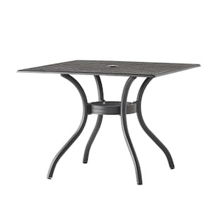 39 in. Black Square Aluminum Outdoor Dining Table with Umbrella Hole