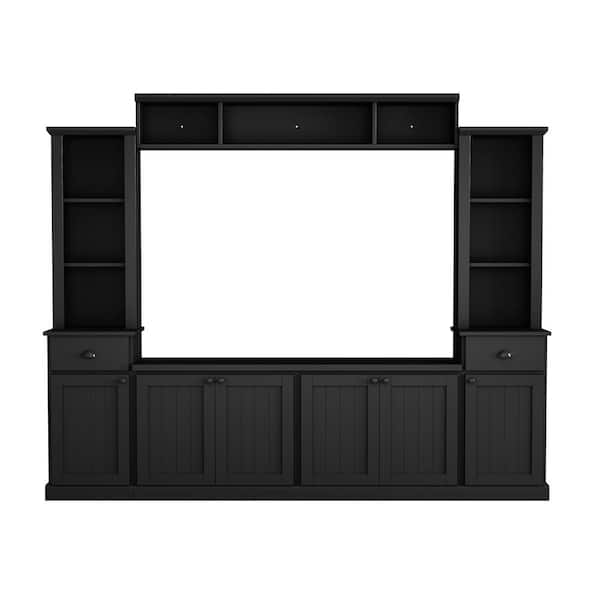 103 in. W x 15 in. D x 76.9 in. H Black Linen Cabinet with TV Stand, Bridge and Adjustable Shelves for TV up to 75 in.