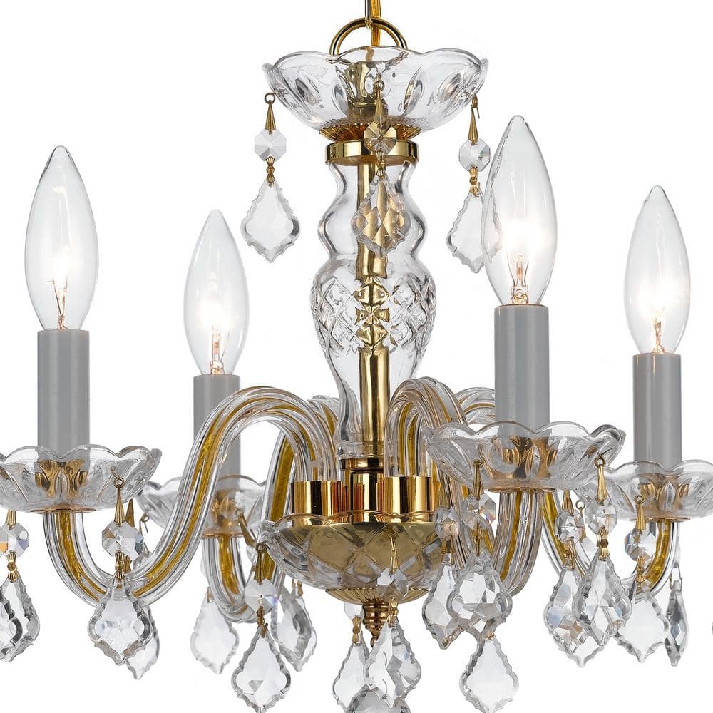 Polished Brass Mini Crystal 4-Light Chandelier